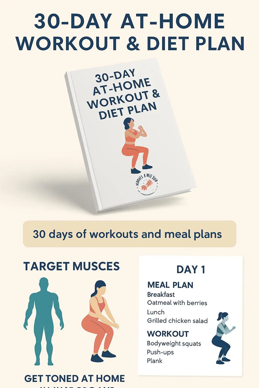 30-Day Home Workout Challenge PDF | Bodyweight Fitness Guide | Meal Plan + Daily Routines | Digital Download for Men & Women
