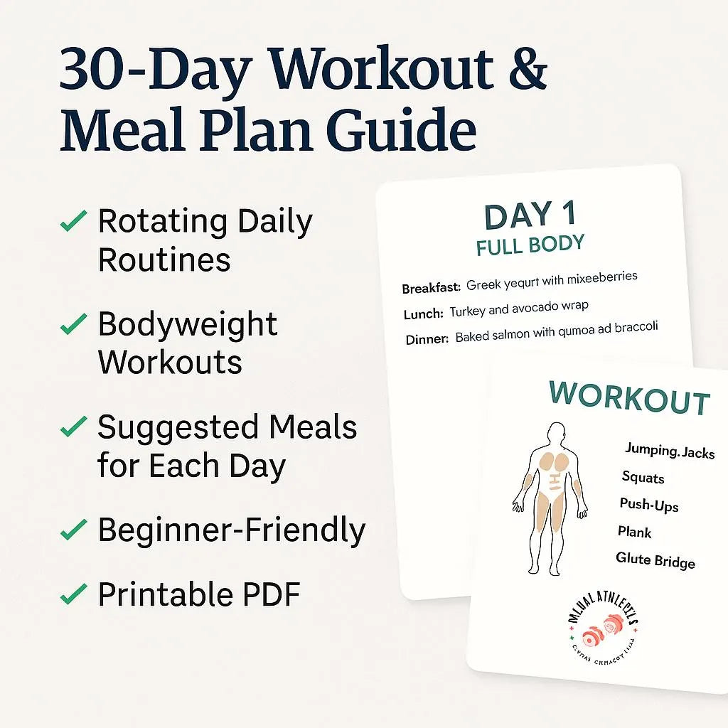 30-Day Home Workout Challenge PDF | Bodyweight Fitness Guide | Meal Plan + Daily Routines | Digital Download for Men & Women