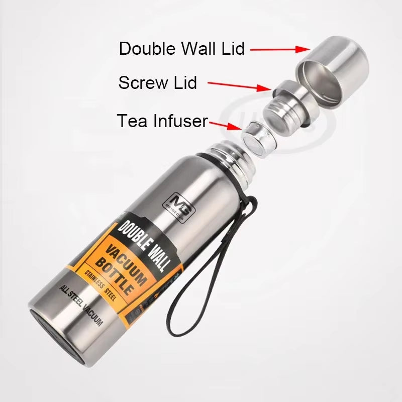 Large Capacity Stainless Steel Thermos Portable Vacuum Flask Insulated Tumbler with Rope Thermo Bottle 500/700/1000/1500Ml